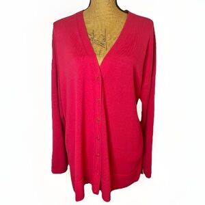 Talbots Cotton Blend Knit Cardigan Sweater Fuchsia Pink Size XL